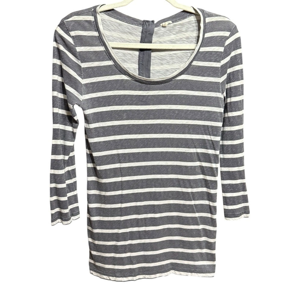 J. Crew Gray & White Striped 3/4 Sleeve Top Nautical Chic Soft Girl Minimalist S